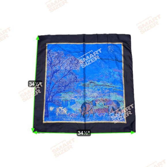 Vintage Thai Silk Scarf Black Gold Safari Elephants African Wildlife Print 34" - Picture 6 of 8